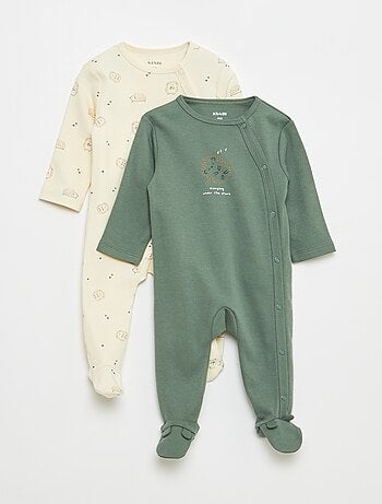 Lote de 2 babygrows com pés e abertura com molas de pressão