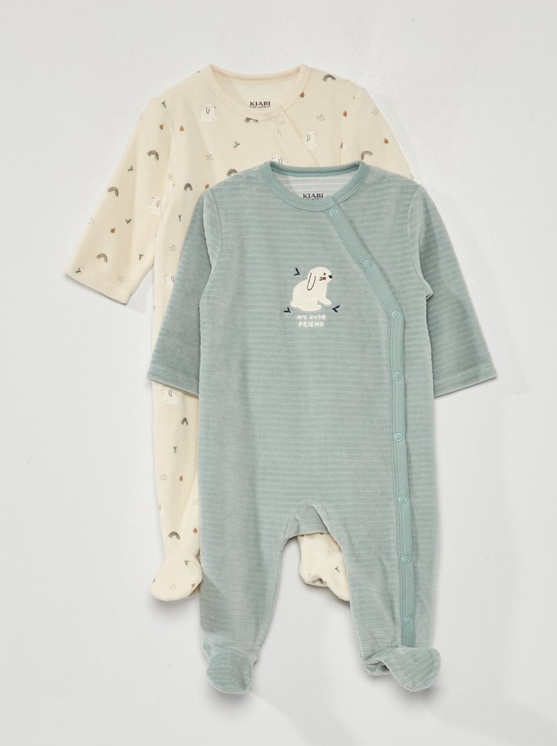 Lote de 2 babygrows de veludo - 2 peças AZUL - Kiabi