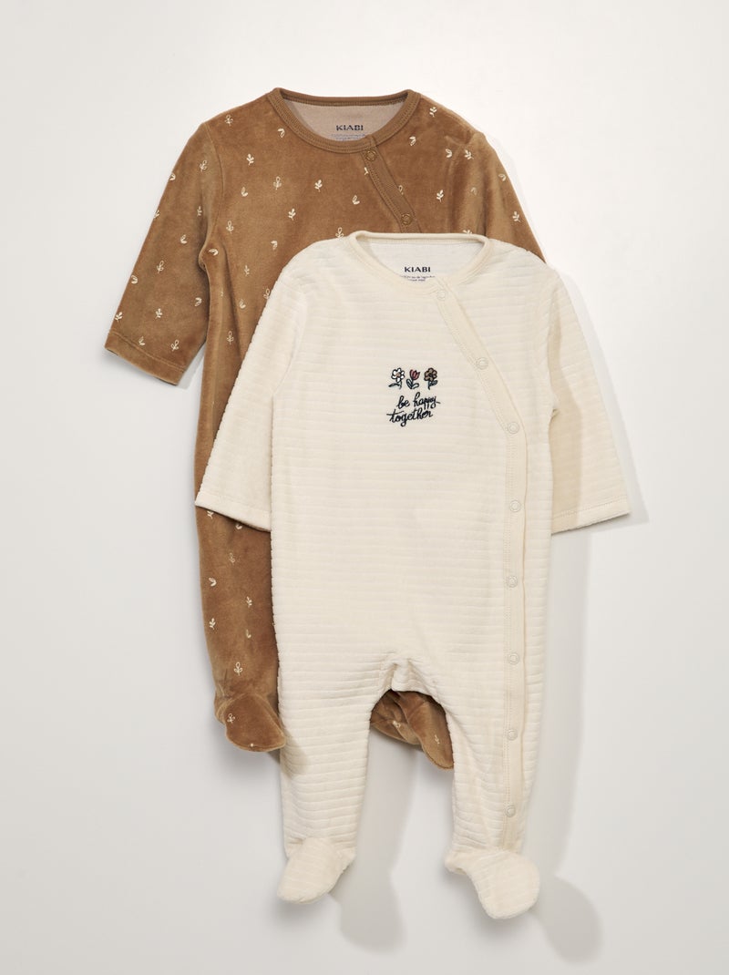 Lote de 2 babygrows de veludo - 2 peças CASTANHO - Kiabi
