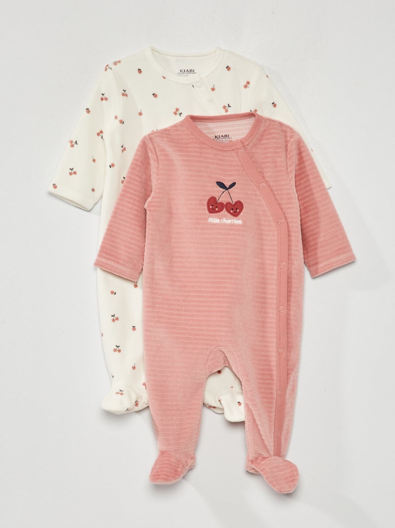 Lote de 2 babygrows de veludo - 2 peças ROSA - Kiabi