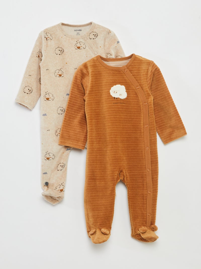Lote de 2 babygrows de veludo Bege - Kiabi