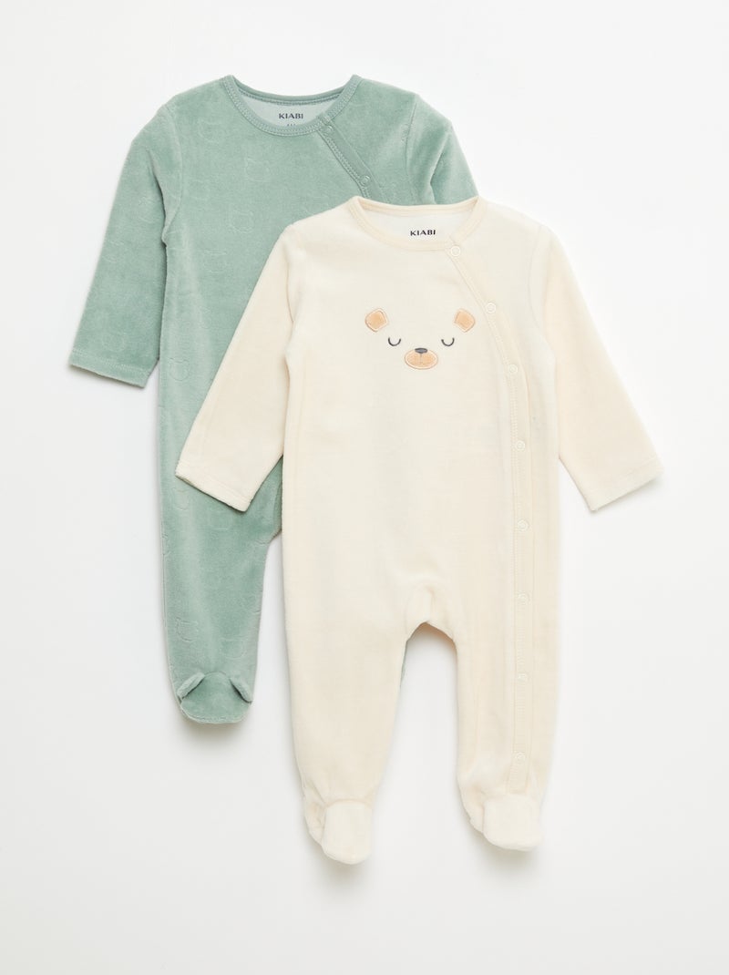 Lote de 2 babygrows de veludo Verde - Kiabi