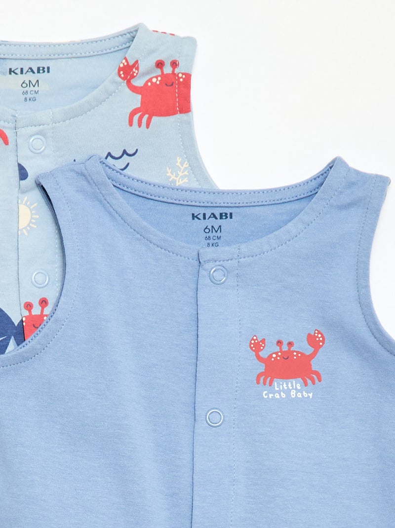 Lote de 2 babygrows leves com abertura de botões de pressão Azul - Kiabi