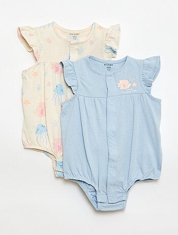 Lote de 2 babygrows leves com cavas com folhos