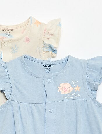 Lote de 2 babygrows leves com cavas com folhos