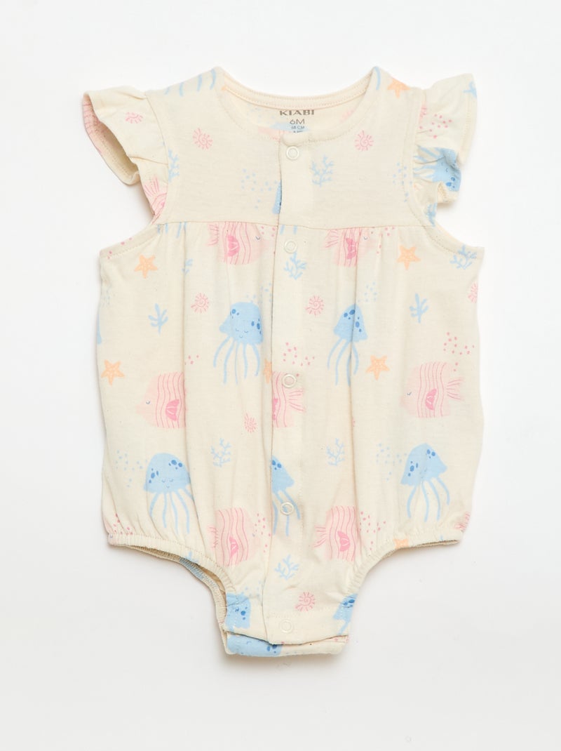 Lote de 2 babygrows leves com cavas com folhos Bege - Kiabi