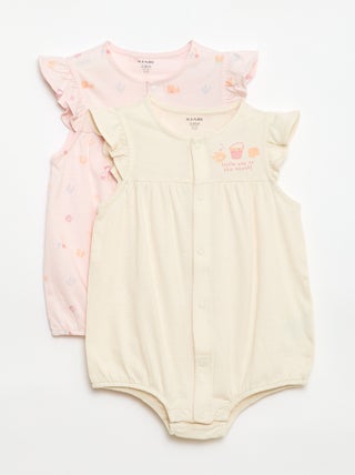 Lote de 2 babygrows leves com cavas com folhos