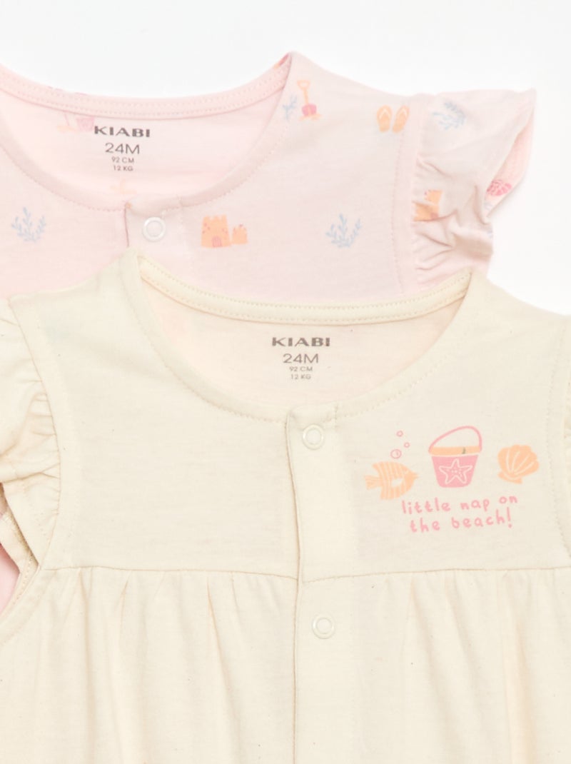 Lote de 2 babygrows leves com cavas com folhos Rosa - Kiabi
