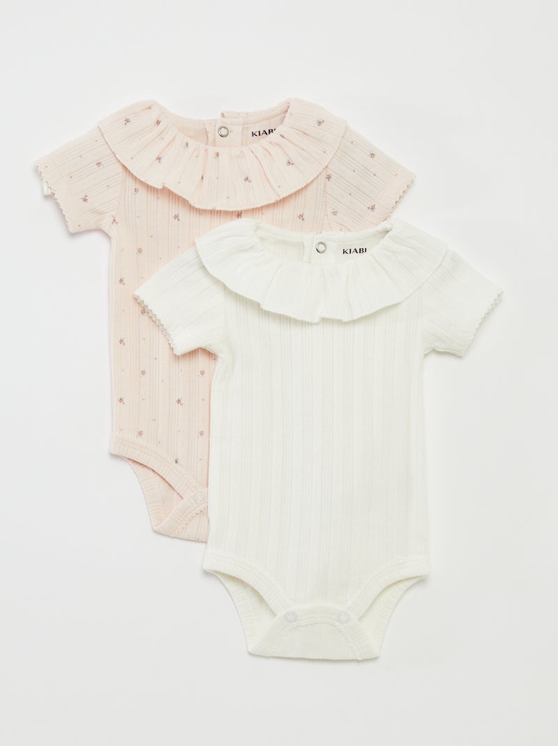 Lote de 2 bodies em malha pointelle com gola de fantasia ROSA - Kiabi