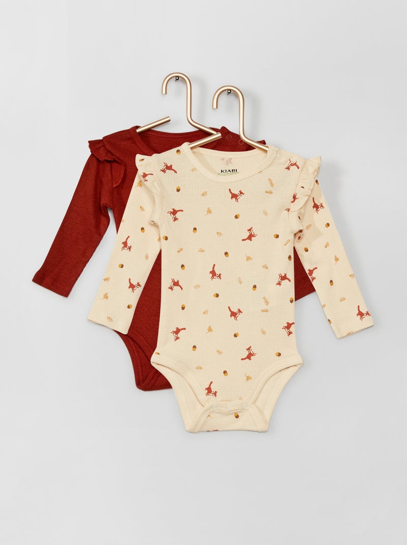 Lote de 2 bodies nervurados tijolo vermelho/nude - Kiabi