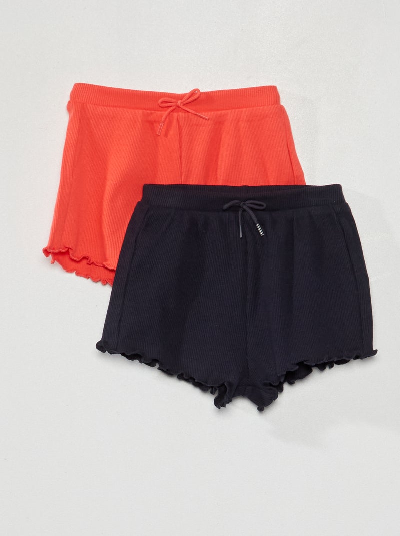 Lote de 2 calções canelados com bainha ondulada Vermelho/ Azul - Kiabi