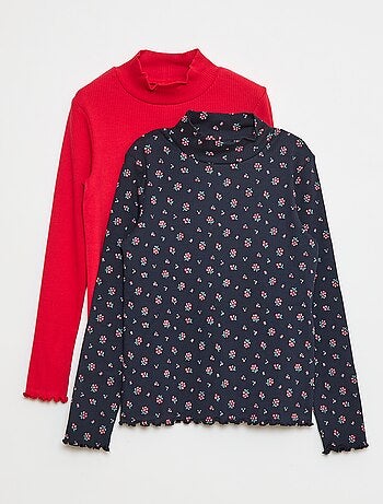 Lote de 2 camisolas de gola alta caneladas