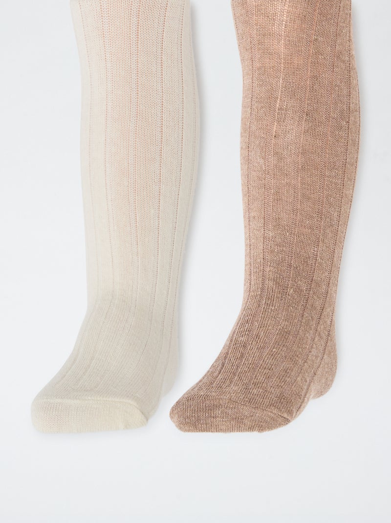 Lote de 2 collants caneladas quentes Castanho - Kiabi
