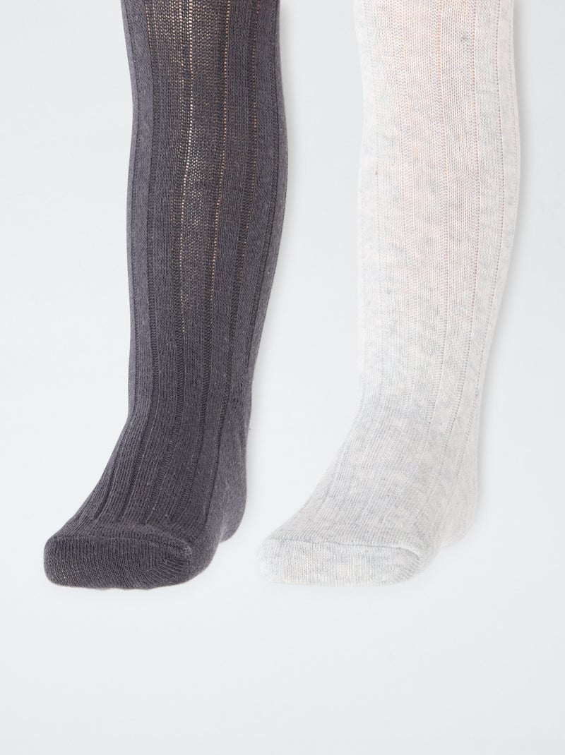 Lote de 2 collants caneladas quentes Cinza - Kiabi