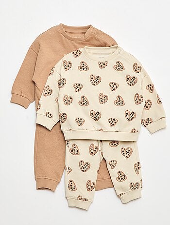 Lote de 2 conjuntos camisola + calças em algodão