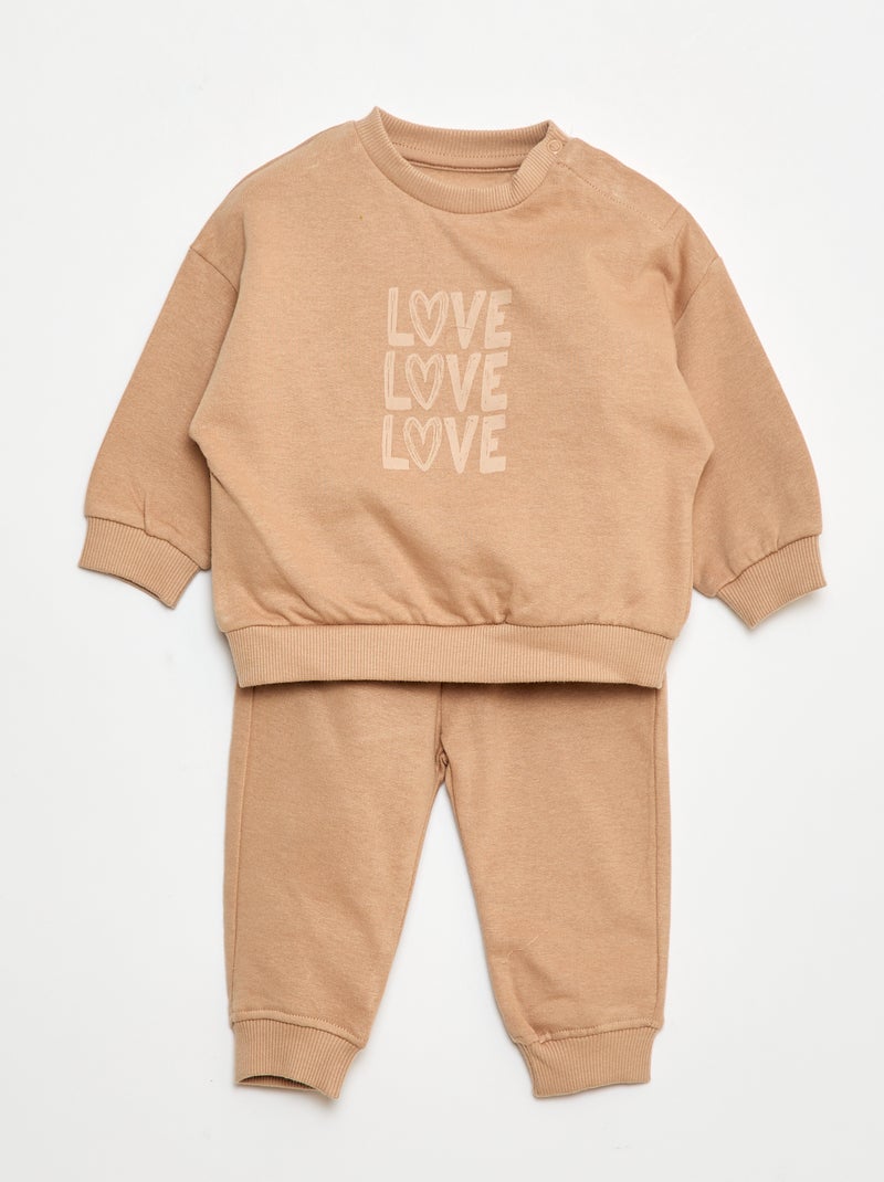 Lote de 2 conjuntos camisola + calças em algodão Bege - Kiabi