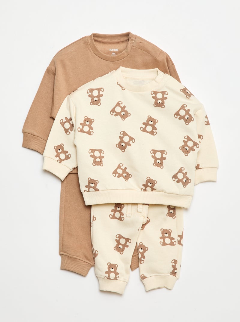 Lote de 2 conjuntos camisola + calças em algodão Branco - Kiabi