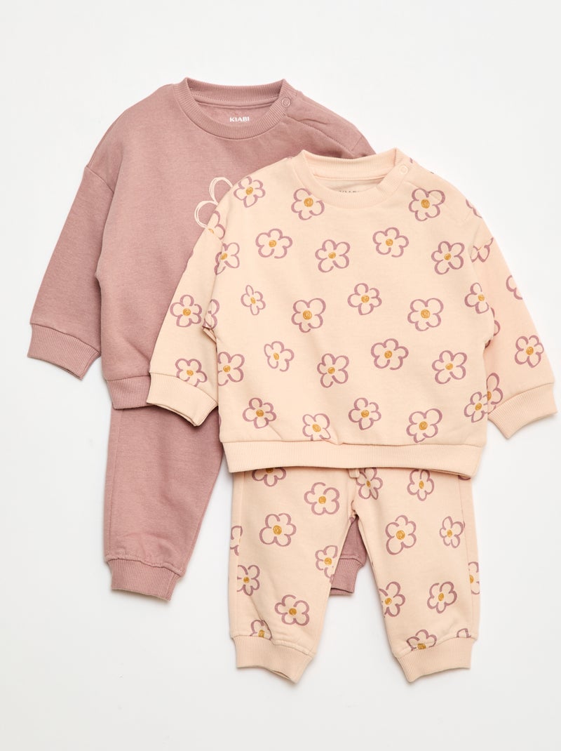 Lote de 2 conjuntos camisola + calças em algodão Rosa - Kiabi