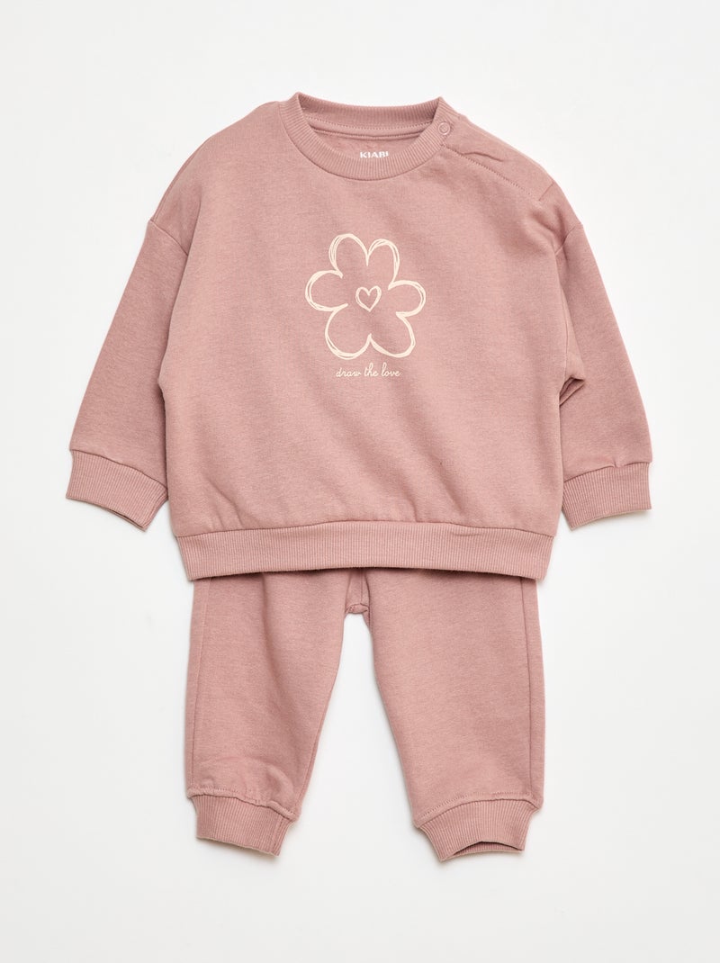 Lote de 2 conjuntos camisola + calças em algodão Rosa - Kiabi