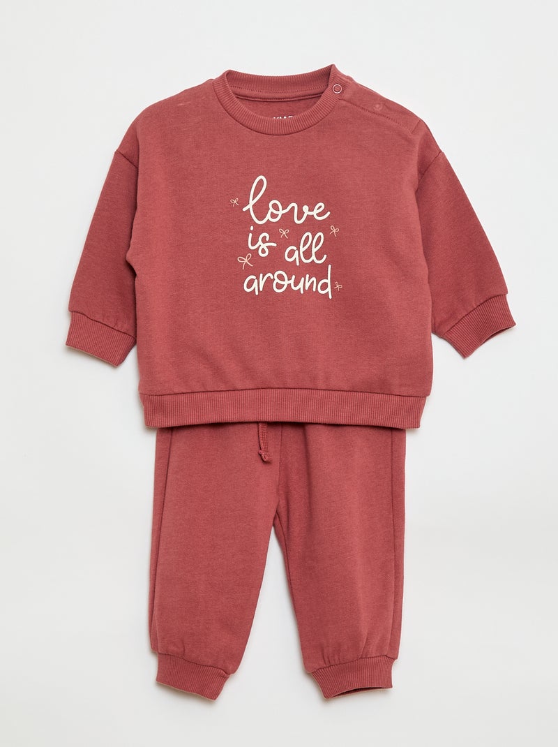 Lote de 2 conjuntos camisola + calças em algodão Rosa - Kiabi