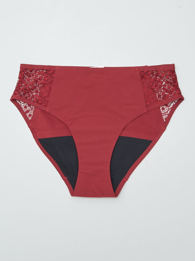 Lote de 2 cuecas menstruais fluxo ligeiro VERMELHO - Kiabi