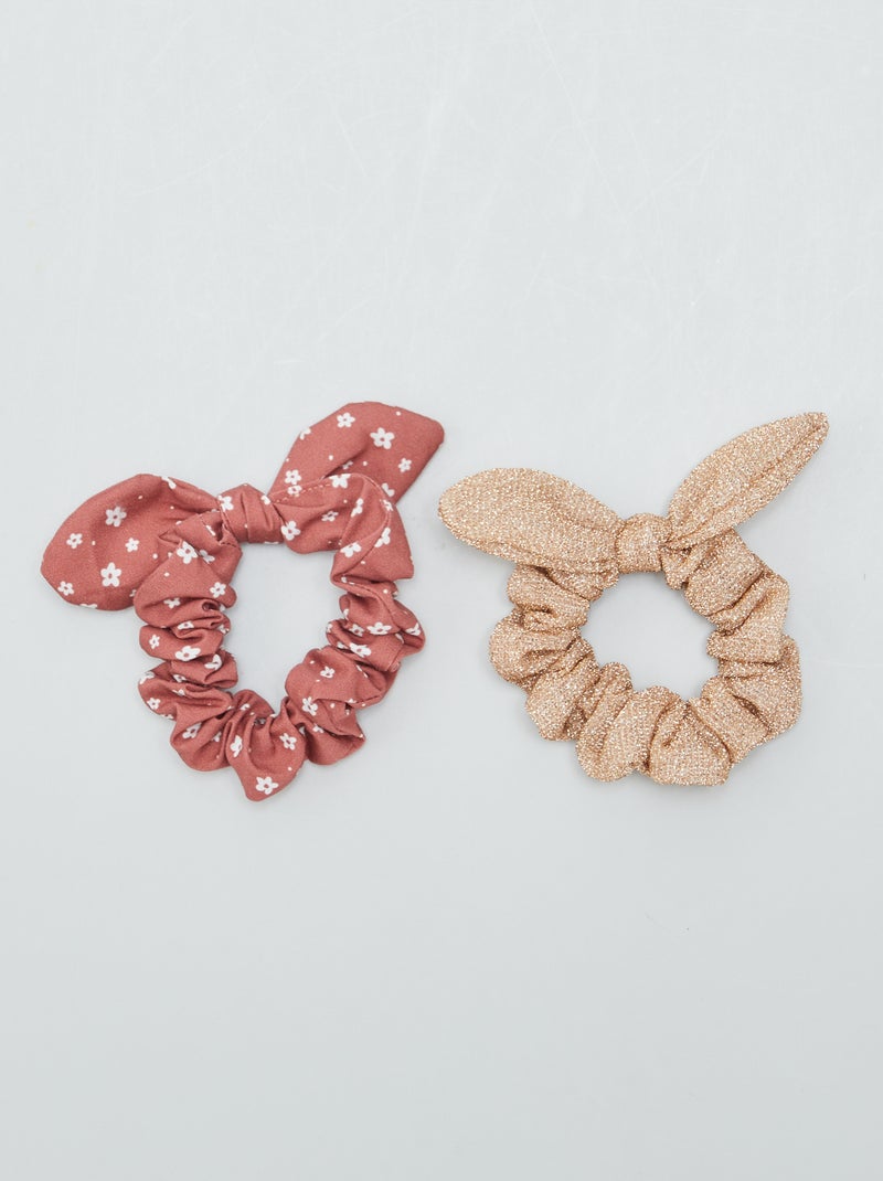 Lote de 2 elásticos de cabelo com laço ROSA - Kiabi