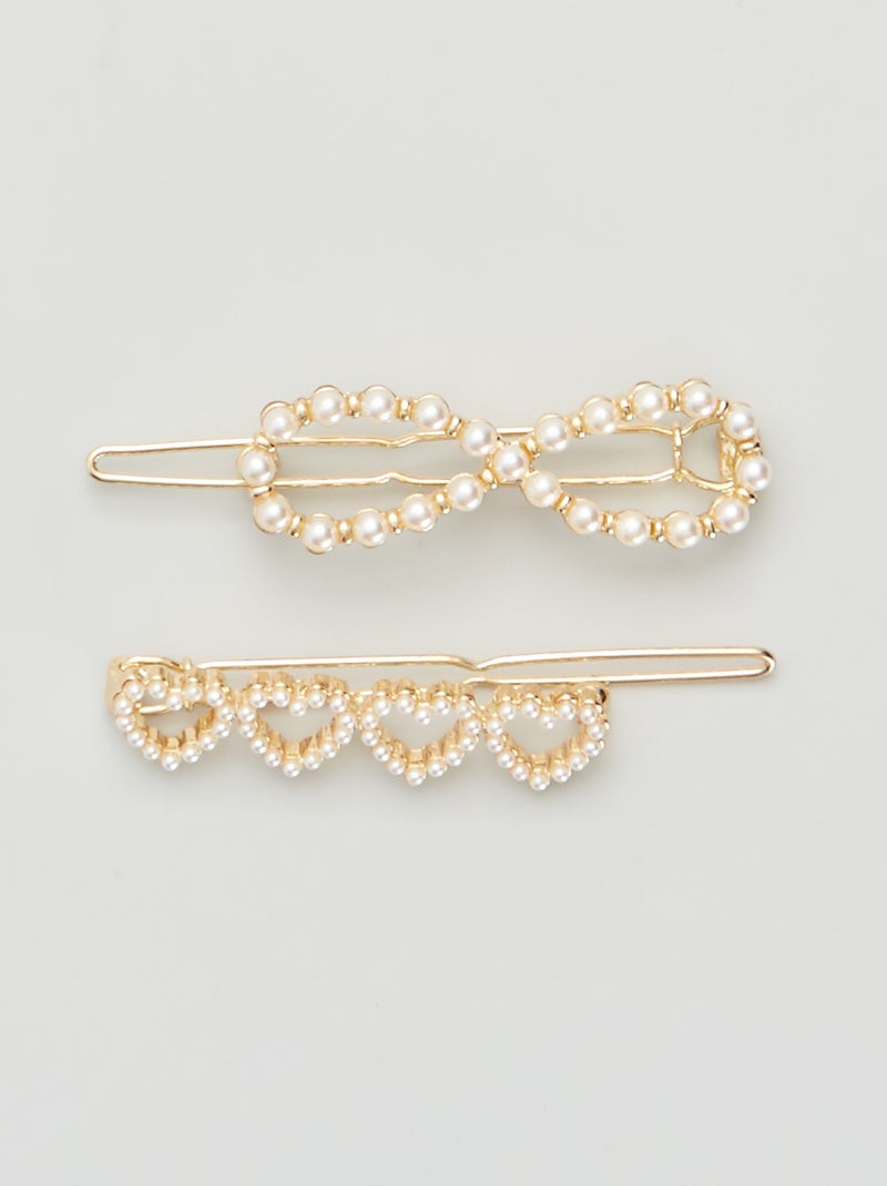 Lote de 2 ganchos com pérolas Dourado - Kiabi