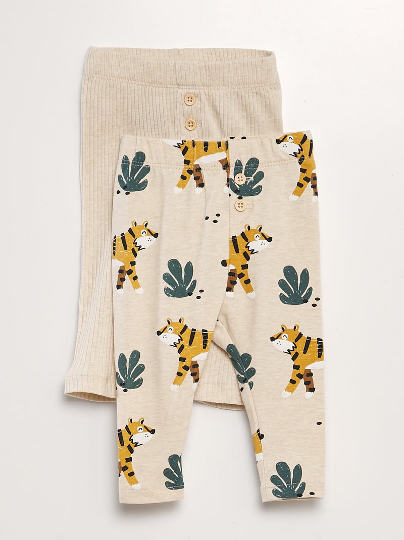 Lote de 2 leggings  - 1 estampada, 1 nervurada BEGE - Kiabi