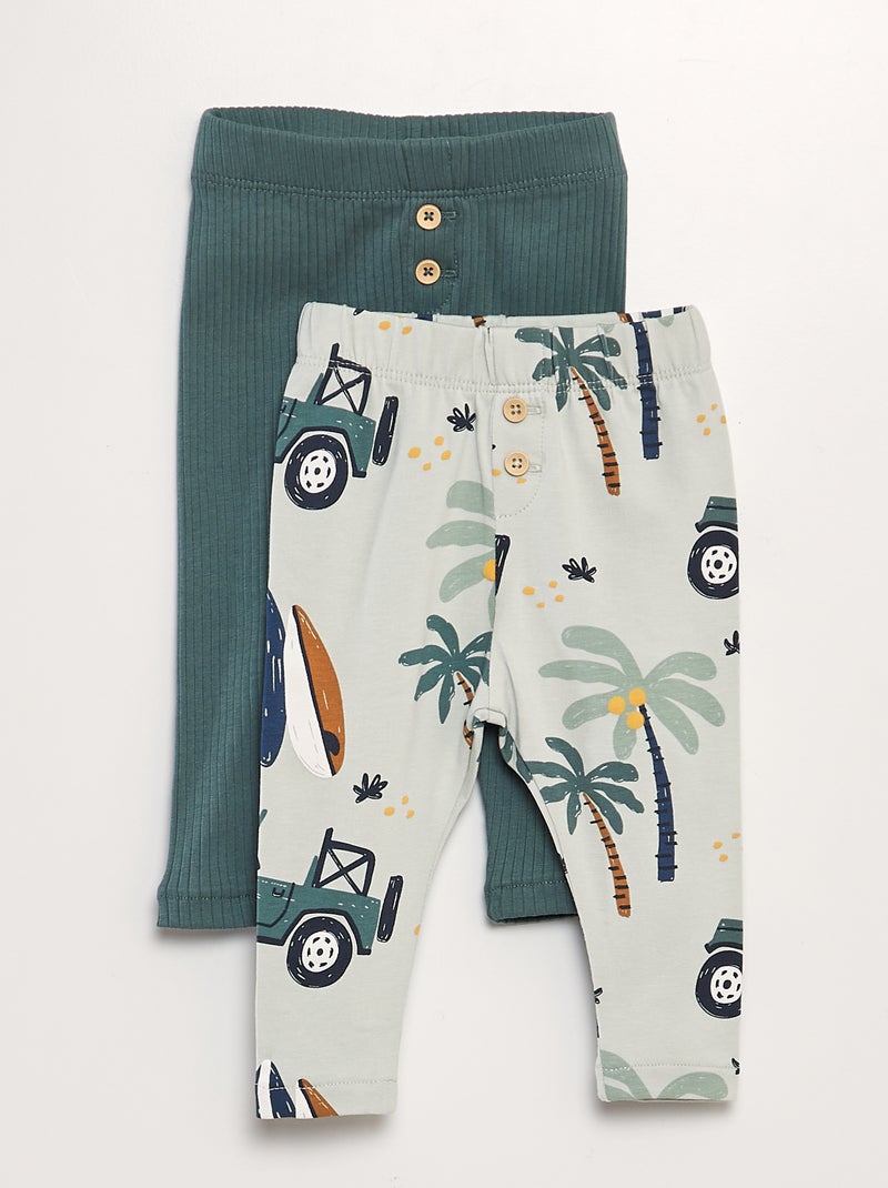 Lote de 2 leggings  - 1 estampada, 1 nervurada VERDE - Kiabi