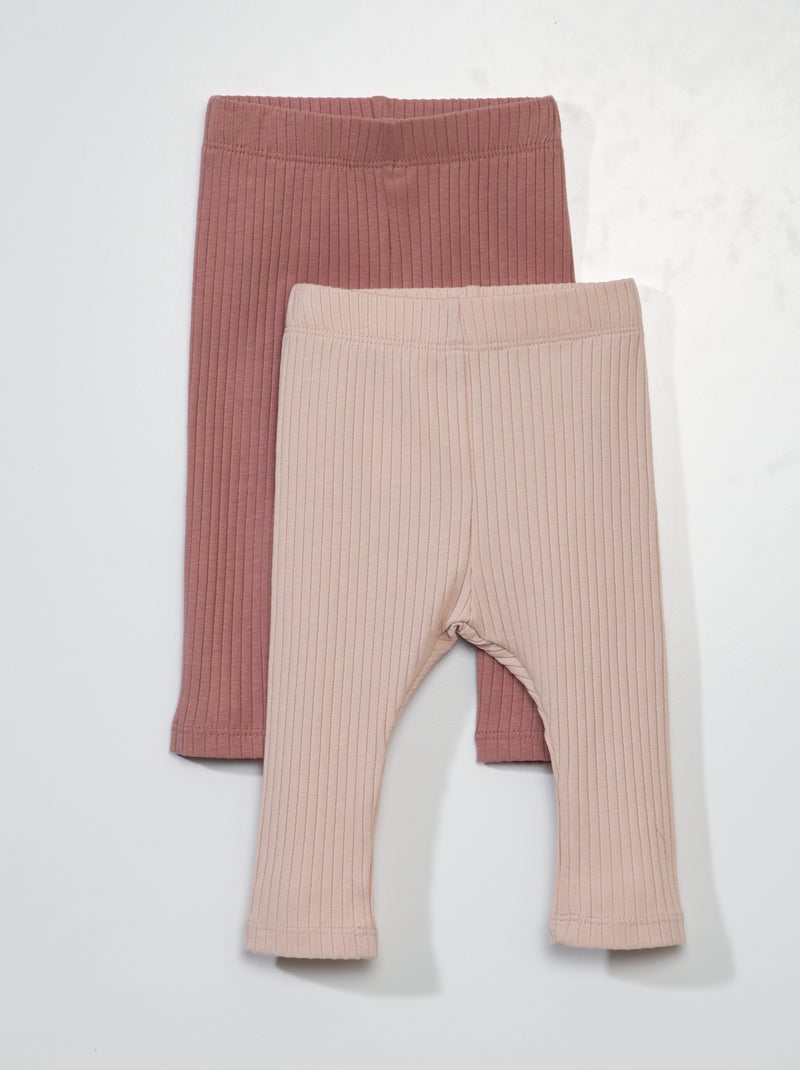 Lote de 2 leggings caneladas - Unissexo ROSA - Kiabi