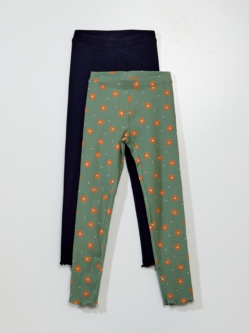 Lote de 2 leggings caneladas VERDE - Kiabi
