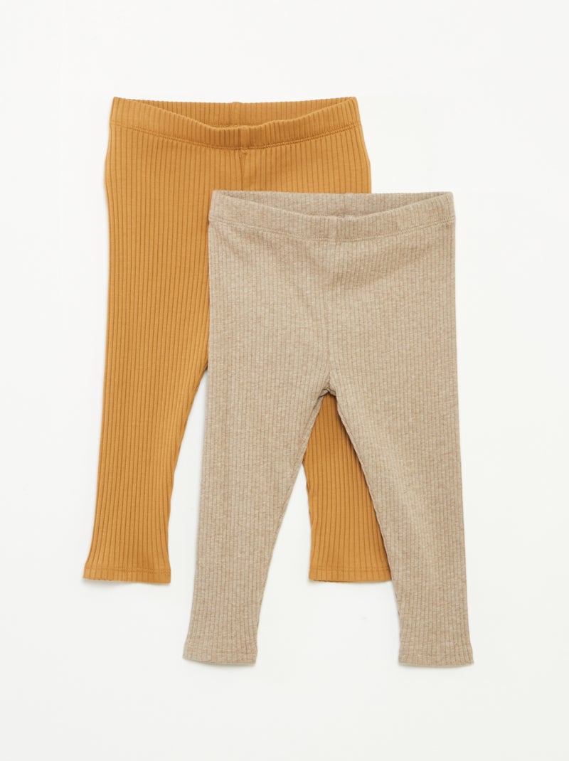Lote de 2 leggings nervuradas Castanho - Kiabi