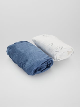 Lote de 2 lençóis-capa em gaze de algodão