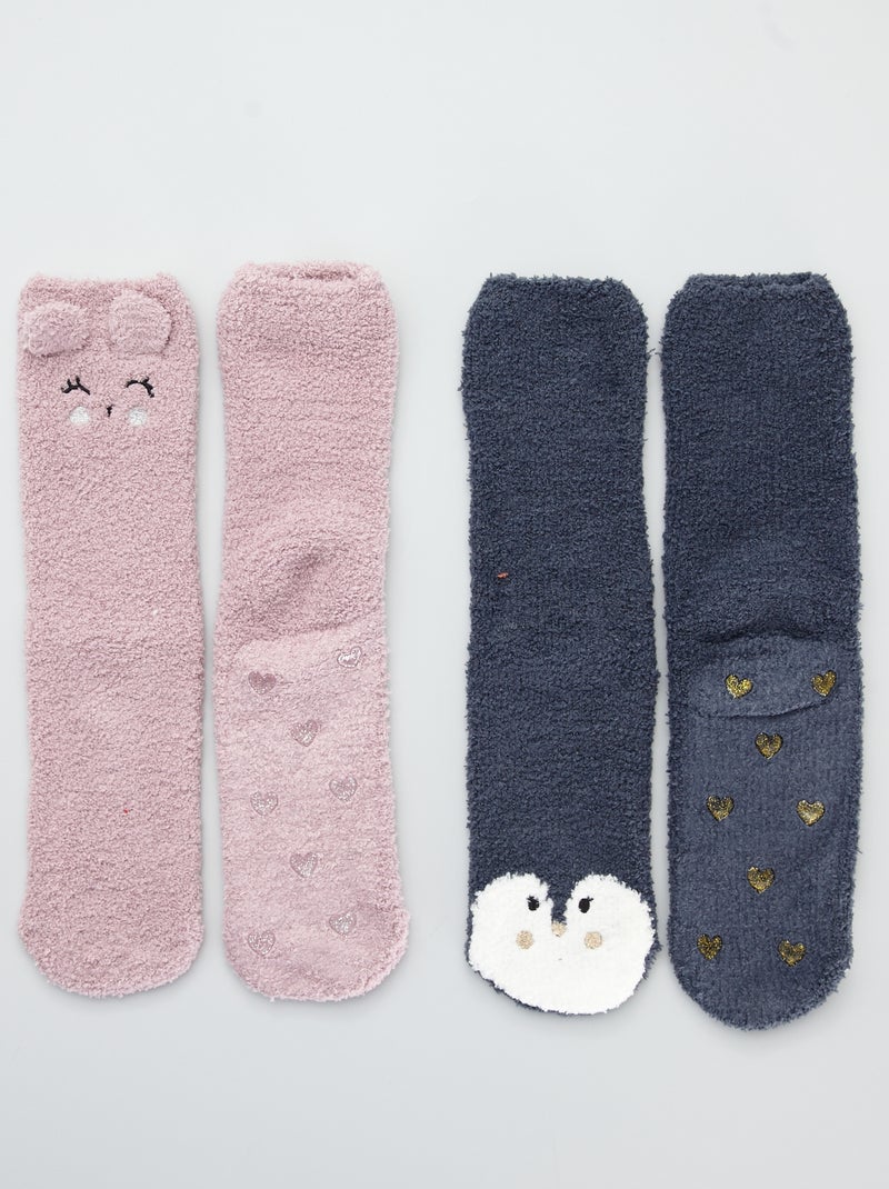 Lote de 2 pantufas tipo meia 'animais' AZUL - Kiabi