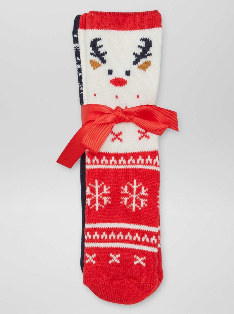 Lote de 2 pantufas tipo meias de Natal VERMELHO - Kiabi