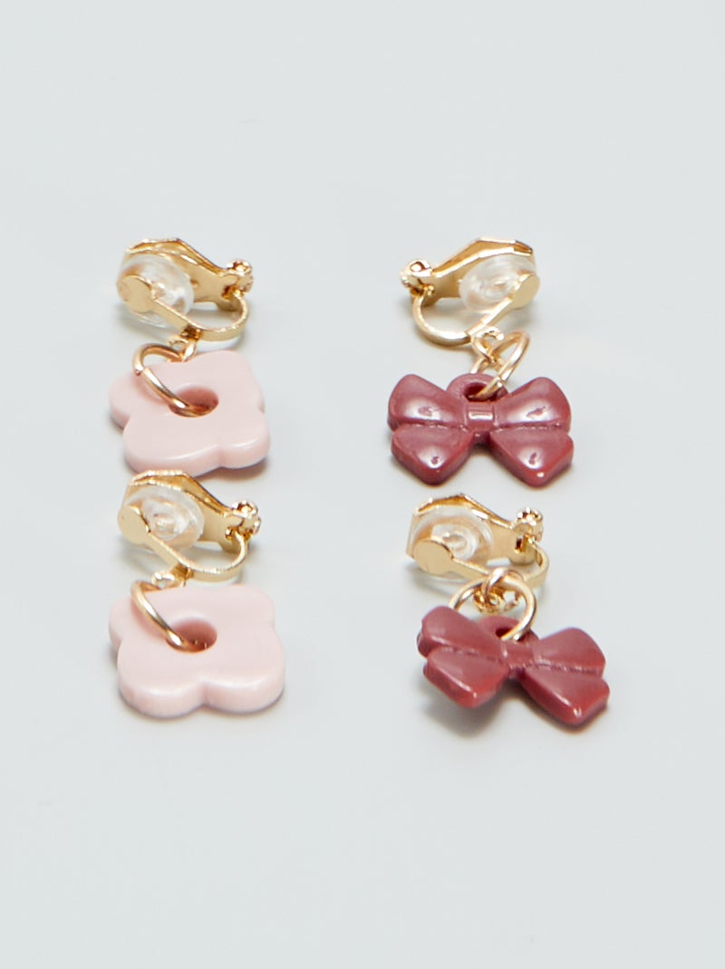 Lote de 2 pares de brincos clipes pendentes ROSA - Kiabi