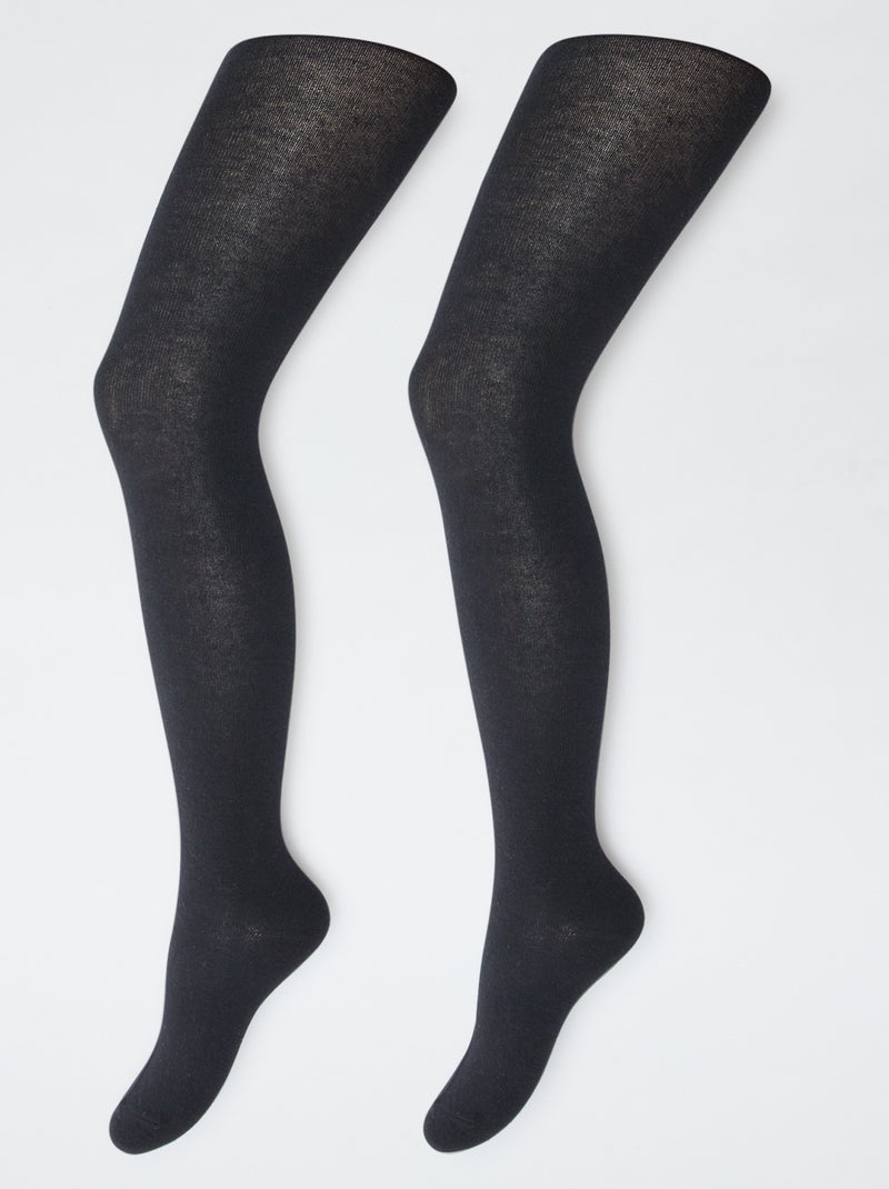 Lote de 2 pares de collants quentes lisas Preto - Kiabi