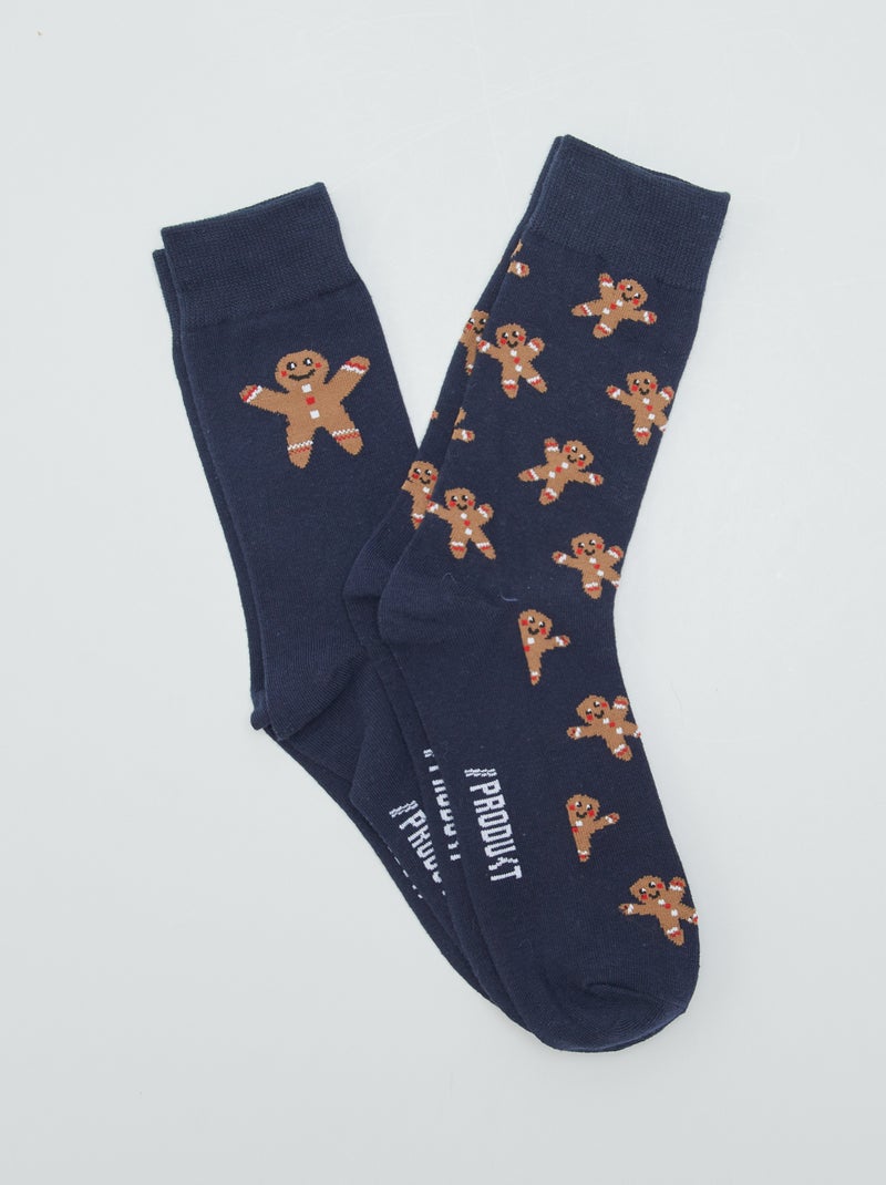 Lote de 2 pares de meias 'boneco de gengibre' AZUL - Kiabi