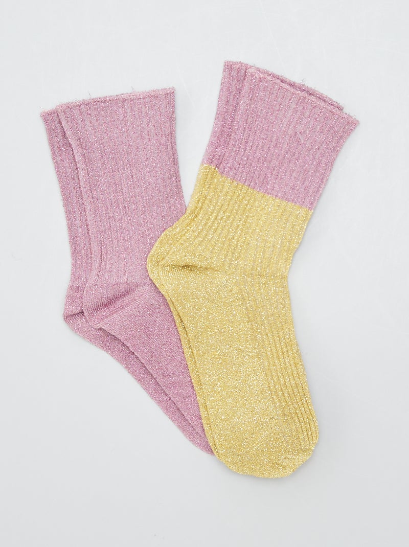 Lote de 2 pares de meias brilhantes BEGE - Kiabi