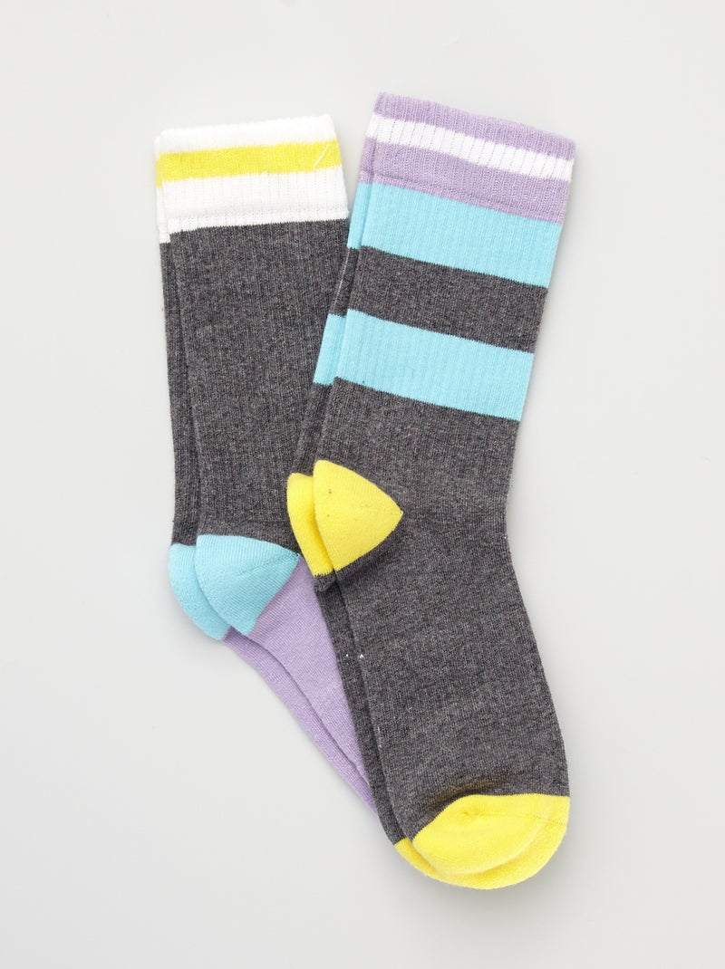 Lote de 2 pares de meias color-block Cinza - Kiabi