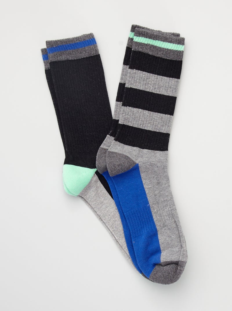 Lote de 2 pares de meias color-block Preto - Kiabi