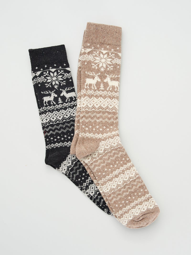 Lote de 2 pares de meias com estampado BEGE - Kiabi