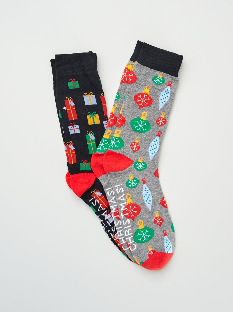 Lote de 2 pares de meias com estampado Preto/ Cinza - Kiabi