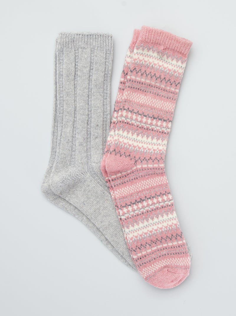 Lote de 2 pares de meias de lã estampadas Rosa/ Cinza - Kiabi