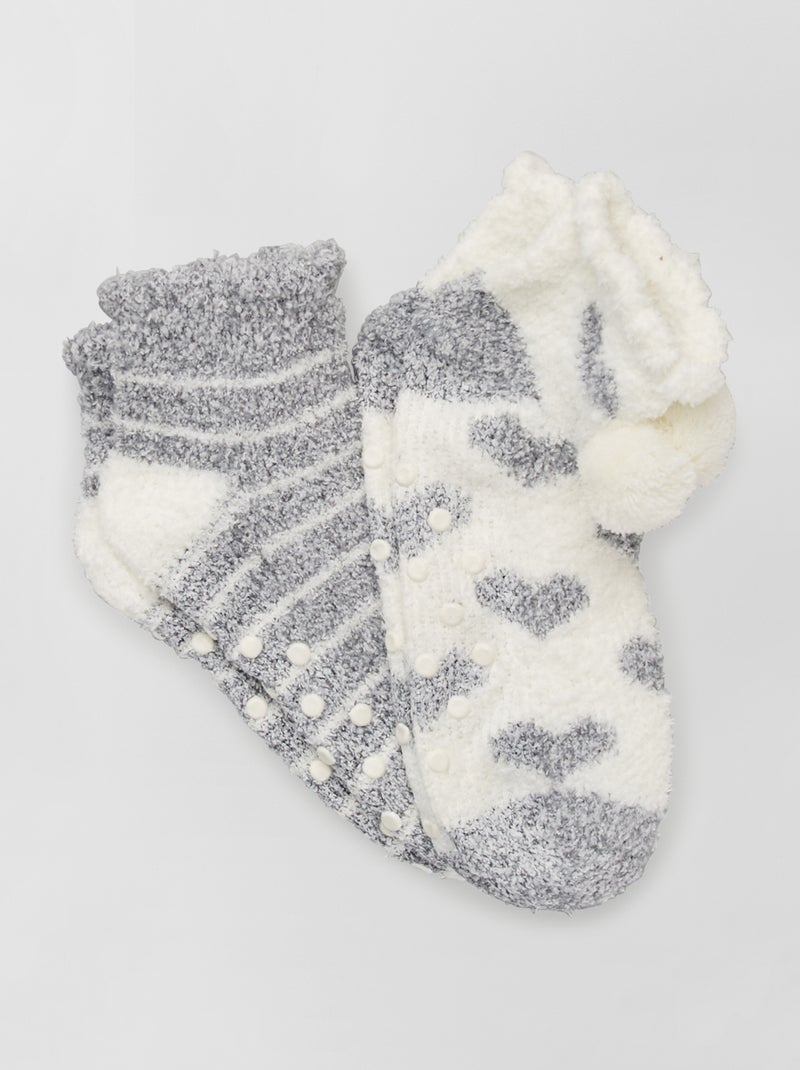 Lote de 2 pares de meias em malha peluche Cinza - Kiabi