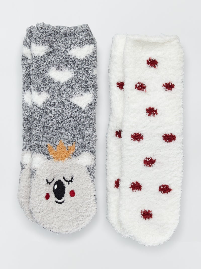 Lote de 2 pares de meias em malha peluche CINZA - Kiabi