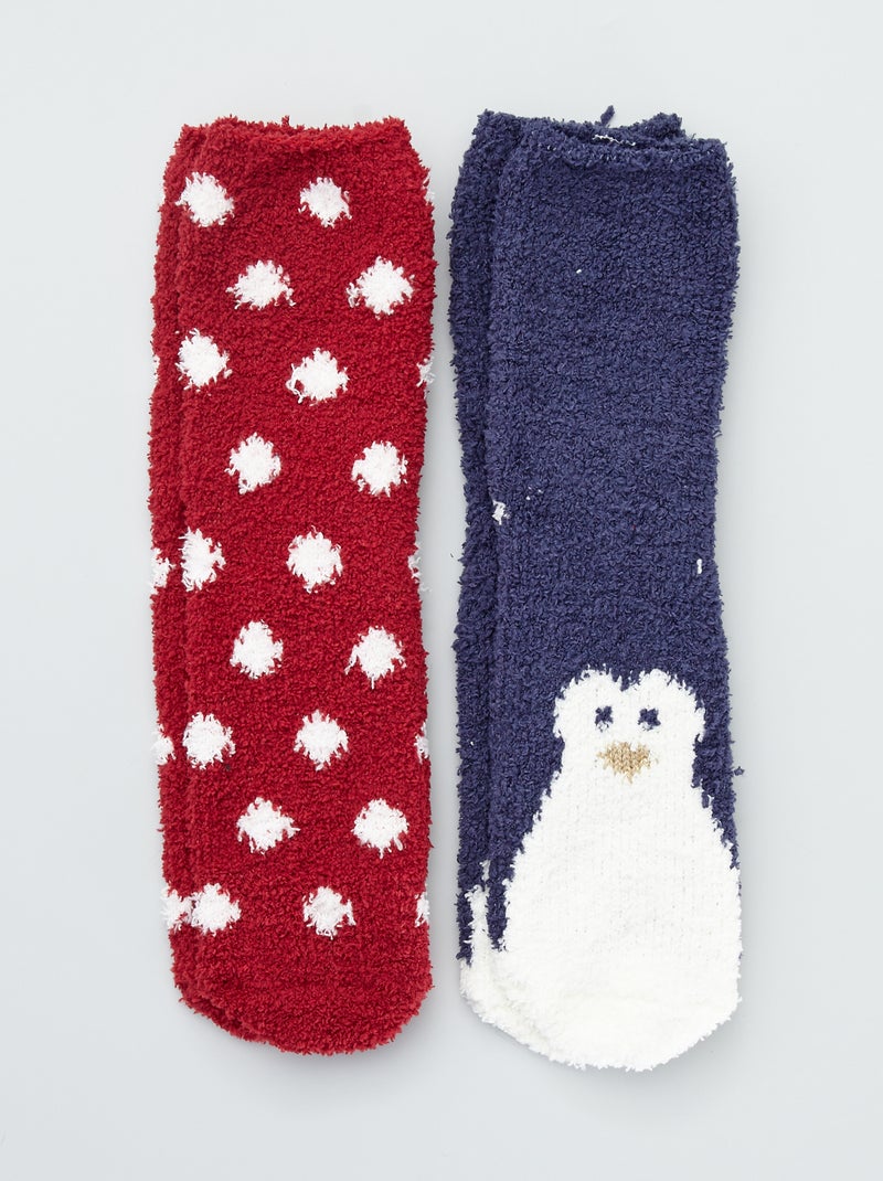 Lote de 2 pares de meias em malha peluche Pinguim - Kiabi
