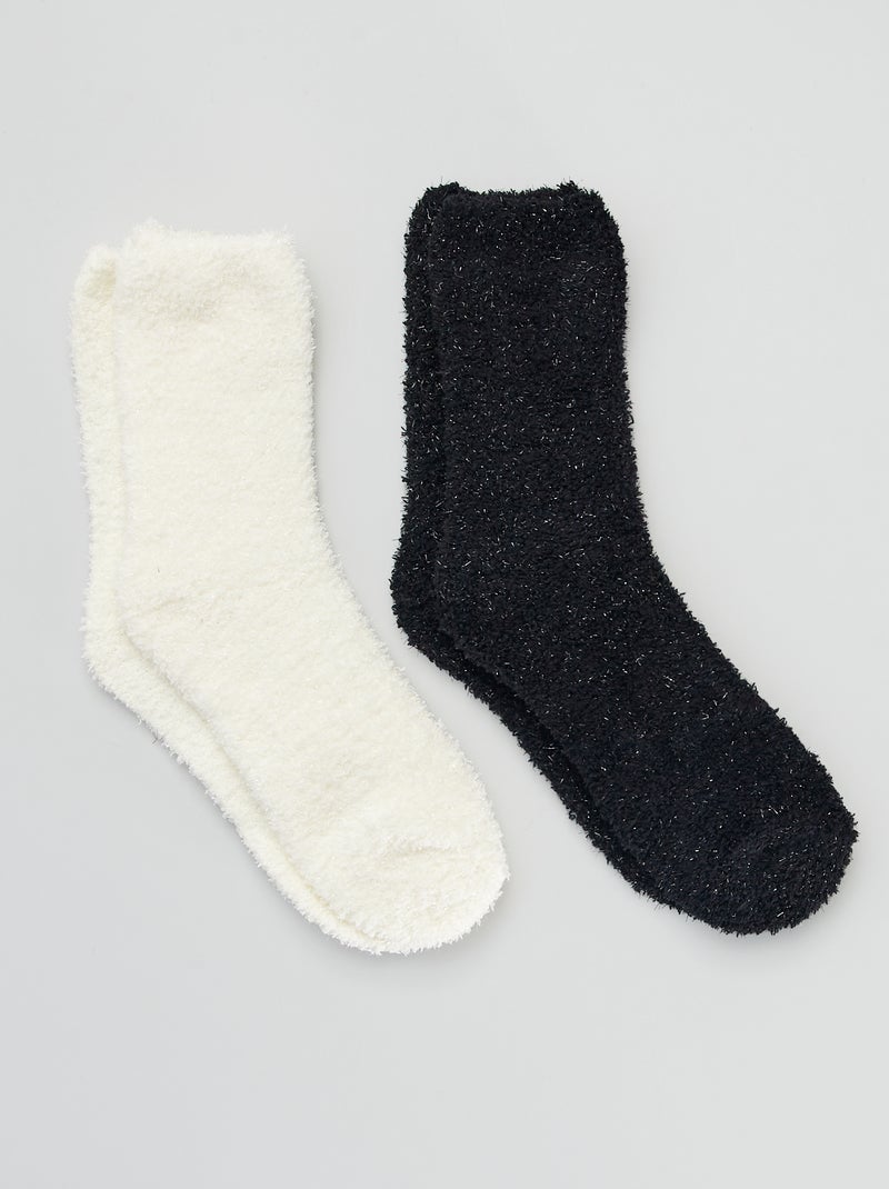 Lote de 2 pares de meias em malha peluche Preto/ Bege - Kiabi