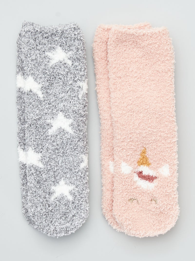 Lote de 2 pares de meias em malha peluche ROSA - Kiabi
