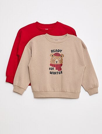 Lote de 2 sweatshirts com gola redonda em moletão cardado